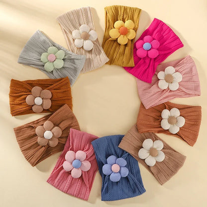 1Pc Baby Nylon Headscarf – Handmade Flower Headband for Newborn Girls, Toddler Elastic Hair Turban