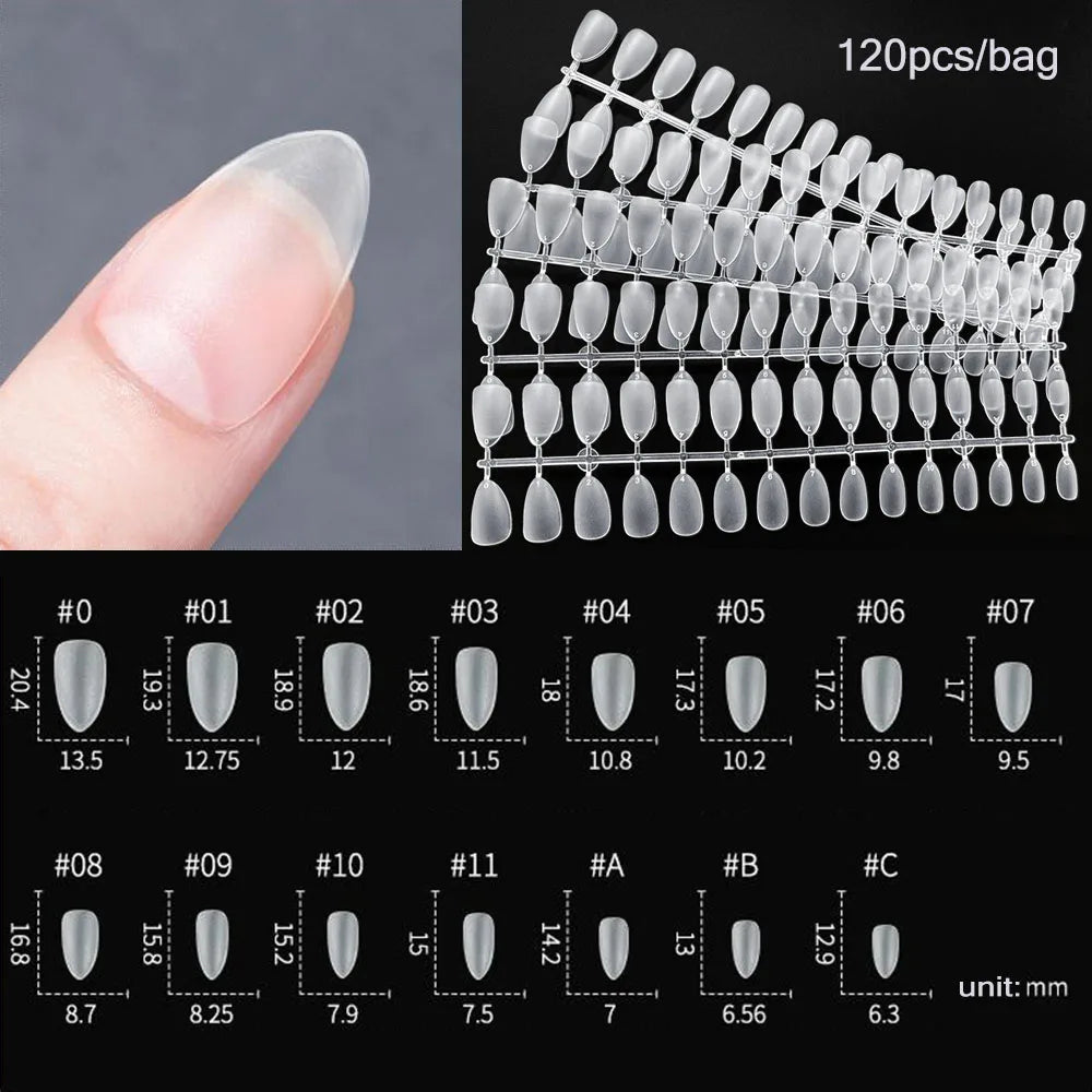 120PCS Matte Press-On Nail Tips – Мягкий полнокровный овальный миндальный гвоздь для DIY Manicure