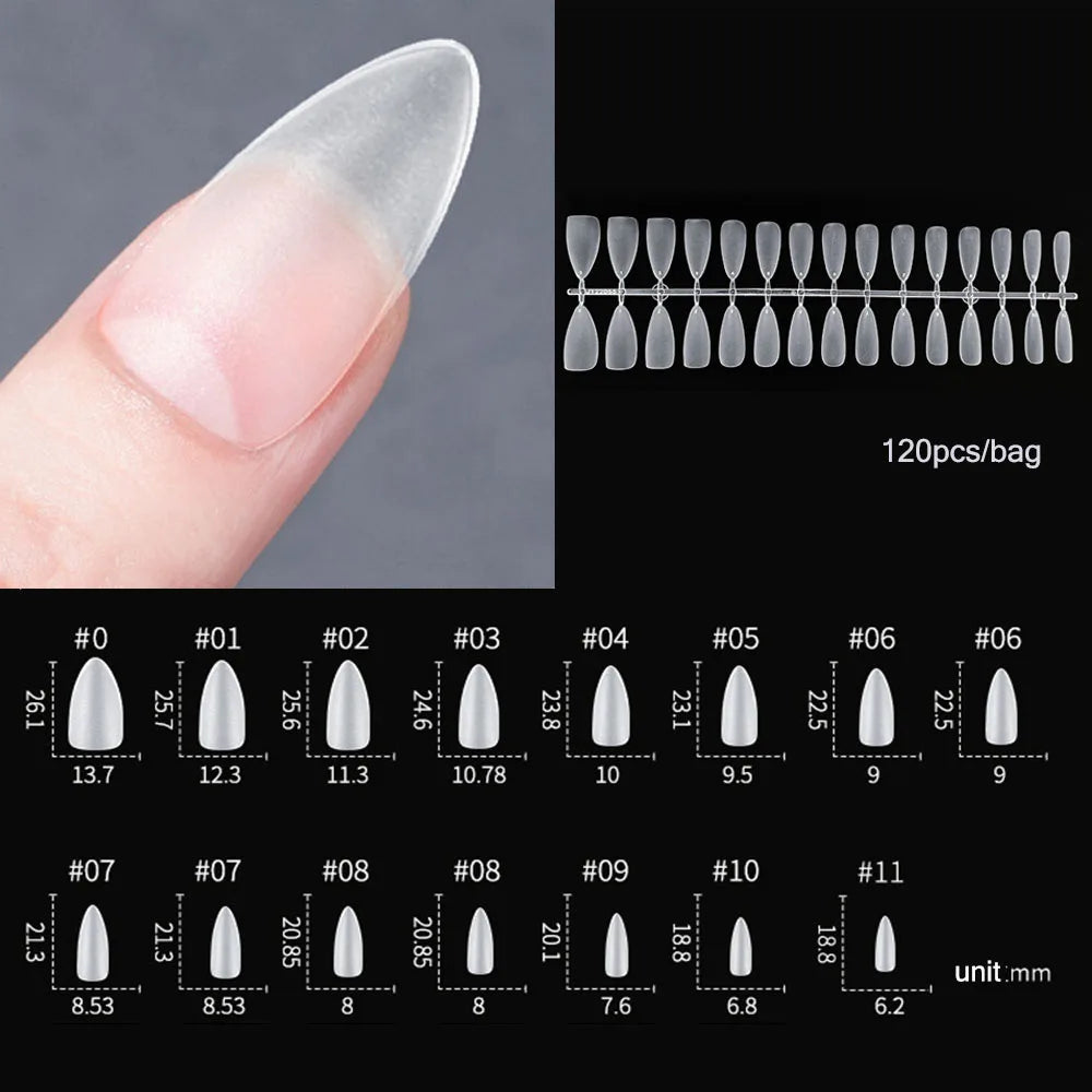 120PCS Matte Press-On Nail Tips – Мягкий полнокровный овальный миндальный гвоздь для DIY Manicure