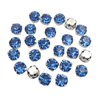 Round Glass Rhinestones with Claw – Silver Base Sew-On Crystals for Clothing, Shoes, and Crafts