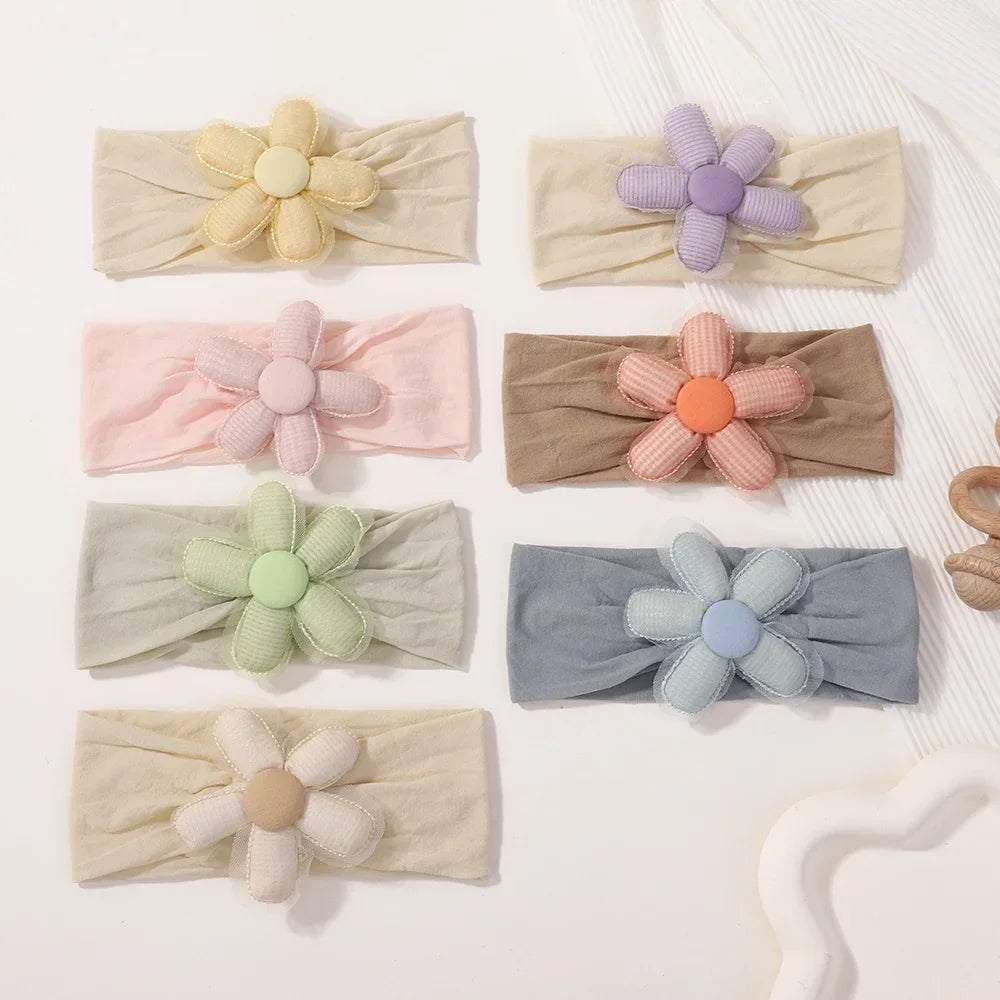 1Pc Baby Nylon Headscarf – Handmade Flower Headband for Newborn Girls, Toddler Elastic Hair Turban