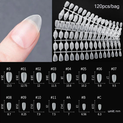 120PCS Matte Press-On Nail Tips – Мягкий полнокровный овальный миндальный гвоздь для DIY Manicure