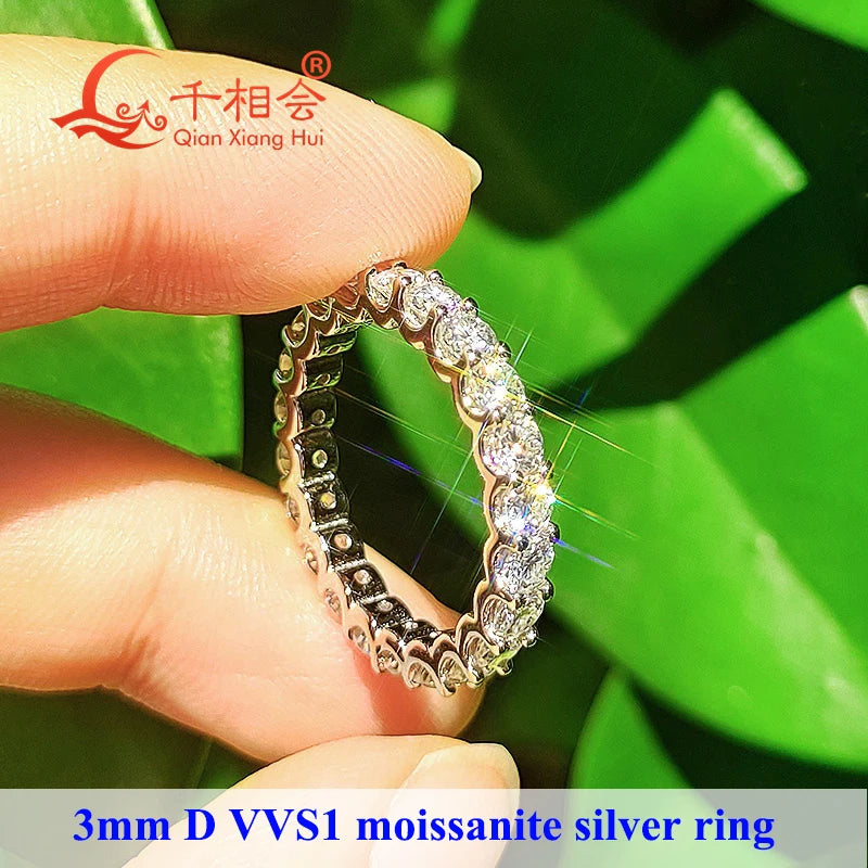 0,1 ct 3 мм D VVS Moissanite Full Eternity Band King — 925 Sterling Silver Aption & Party Juelry for Women