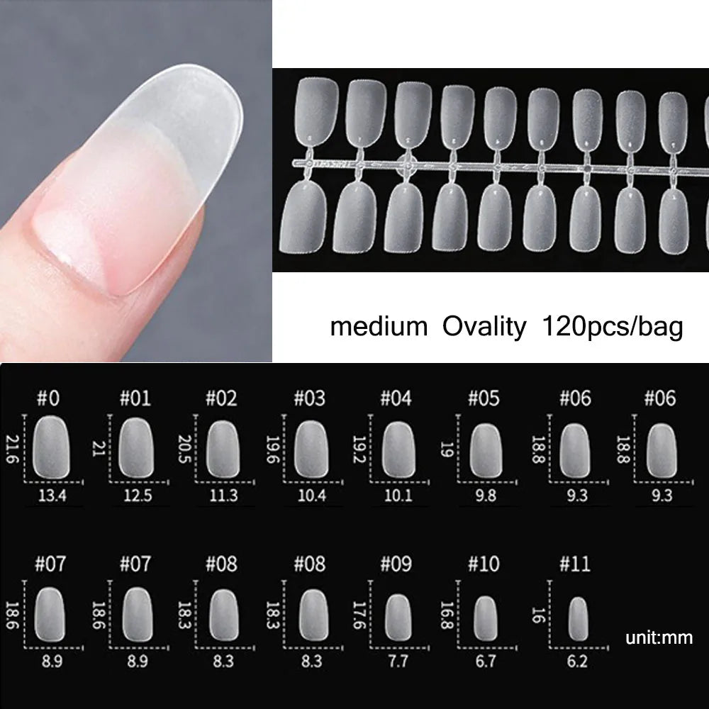 120PCS Matte Press-On Nail Tips – Мягкий полнокровный овальный миндальный гвоздь для DIY Manicure